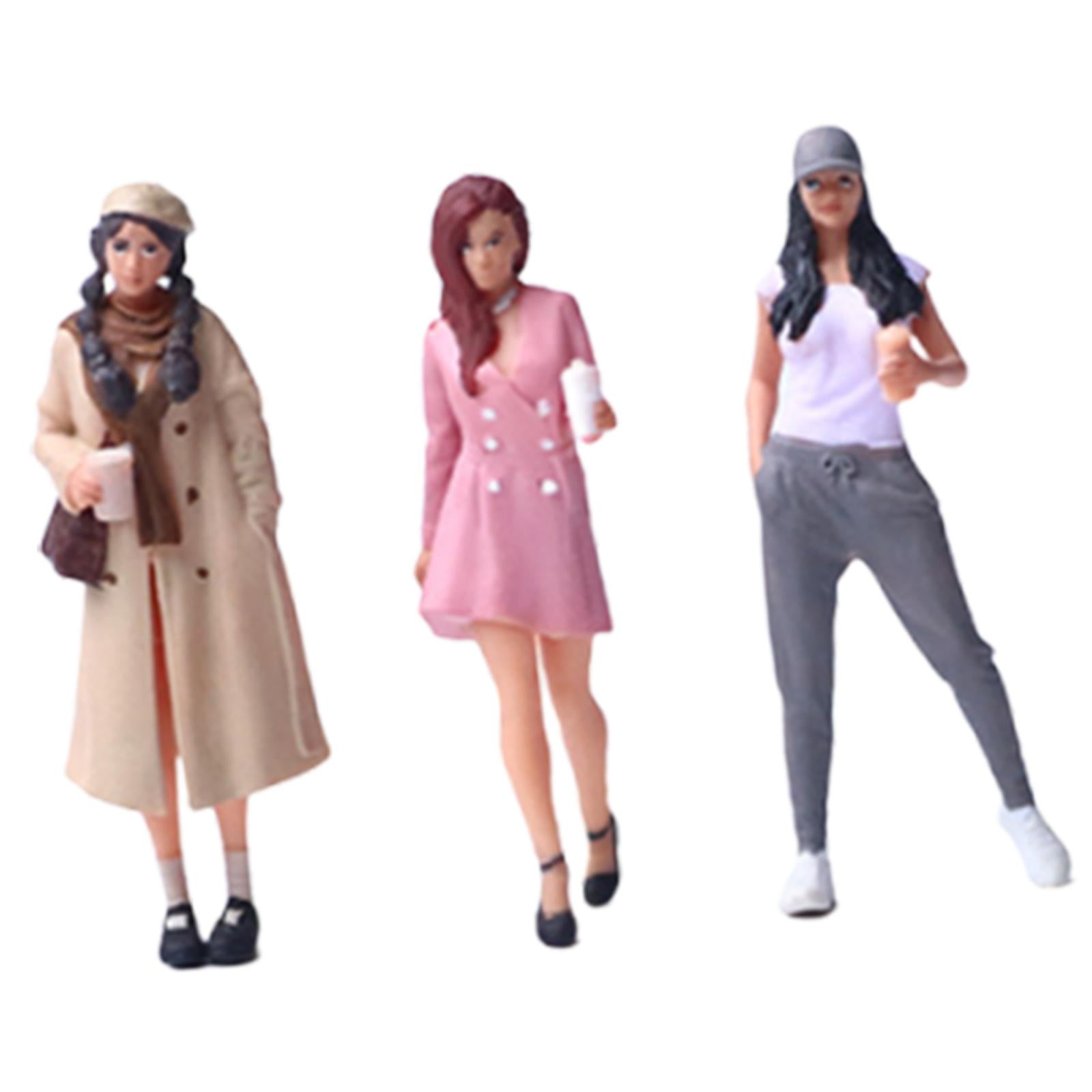 3 Pieces Miniature People Figure Girls Diorama Resin Material for Model Scene Dollhouse Collectors Decor