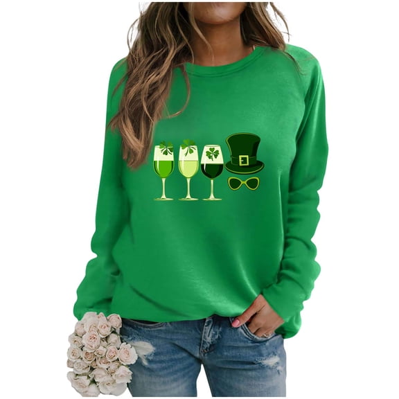 Posijego Womens Clover Sweatshirt St Patrick's Day Lightweight Long Sleeve Pullover Spring Sweatshirts for Women