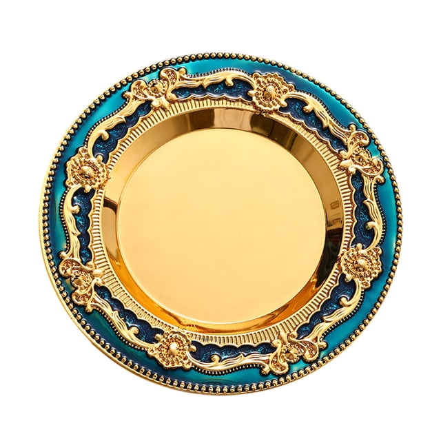 Bandeja decorativa retro para servir, lujosa bandeja de hierro para regalo de boda, bandeja vintage para collares, bandeja de almacenamiento redonda