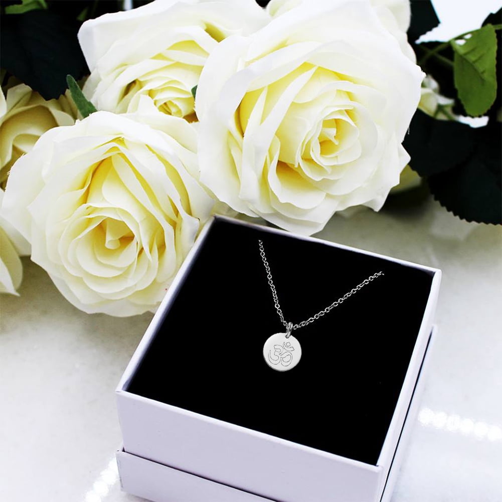 Anavia Round Om Sign Necklace Yoga Theme Stainless Steel Silver Disc 10mm Pendant Jewelry with Gift Box