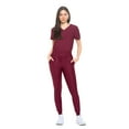 thumbnail image 3 of Womens Jogger Scrub Set Ultra Stretch Medical Scrub Top & Pants (Burgundy, 2X-Large), 3 of 7