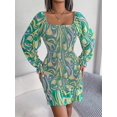 thumbnail image 3 of 2022 Printemps Femmes Robe Mini Moulante à Manches Longues Col Carré Automne Élégante Plissée Imprimée Florale, 3 of 4