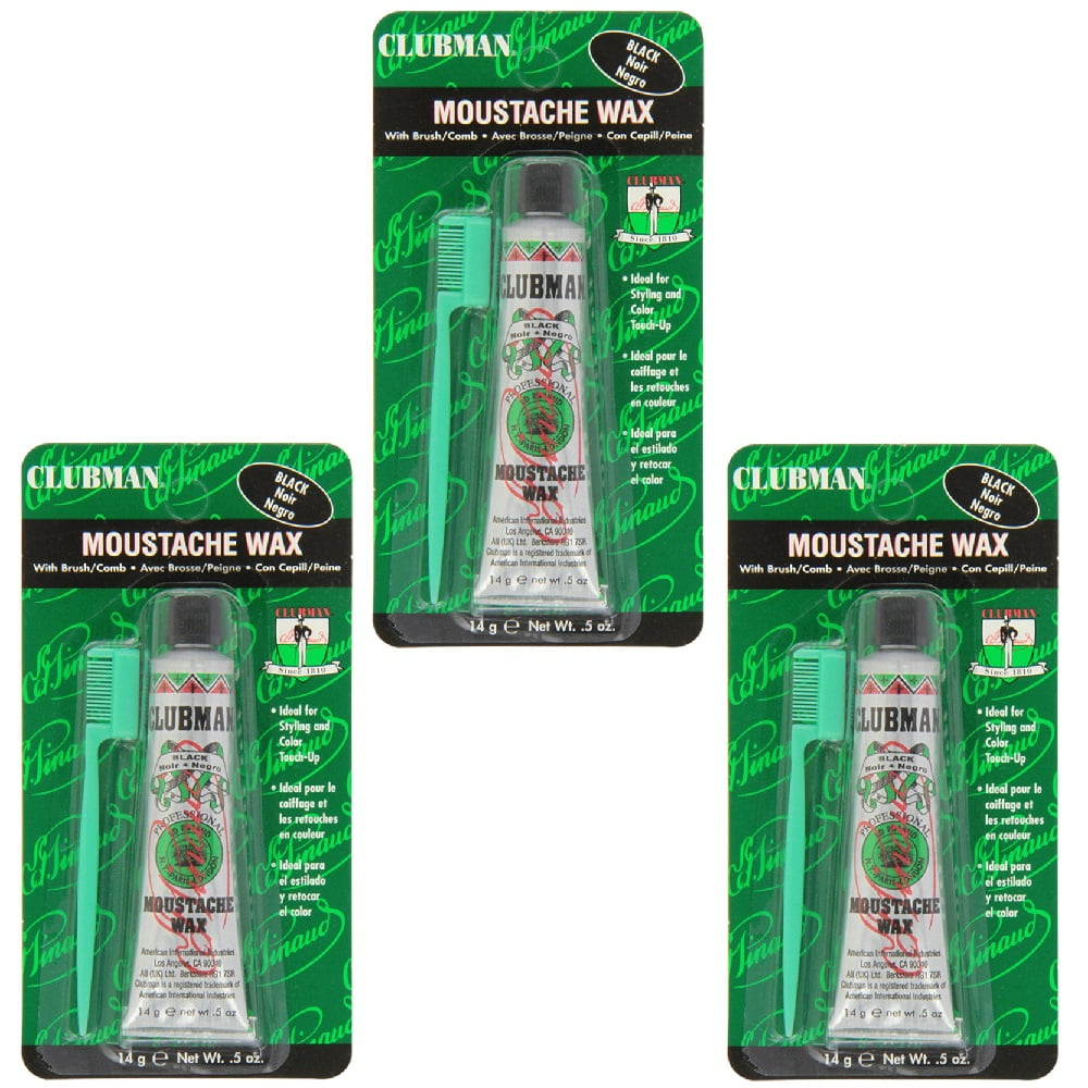 CLUBMAN PINAUD Mens Black Moustache Styling Wax With Comb 3 x BB070622