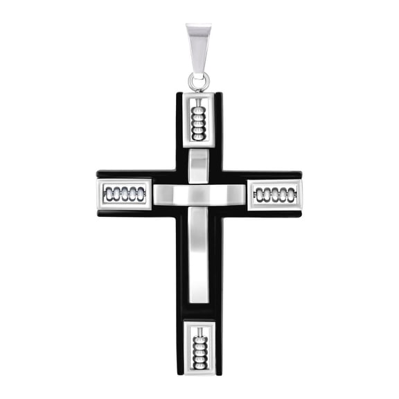 Stainless Steel Black-tone Mens Cross Religious Charm Pendant Necklace for Men