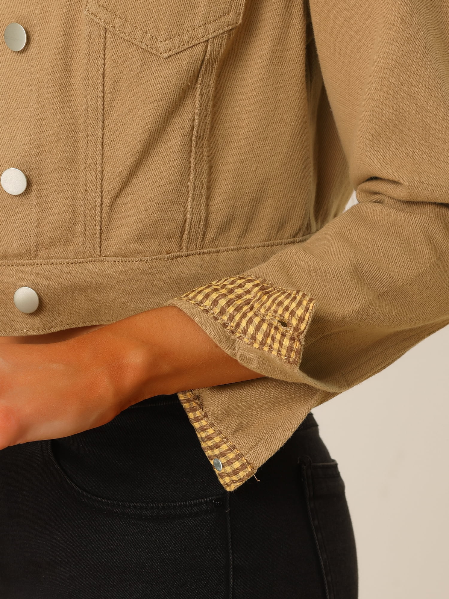 DARING DIVA Women's Button Down Long Sleeve Cropped Denim Jacket 3XL Khaki