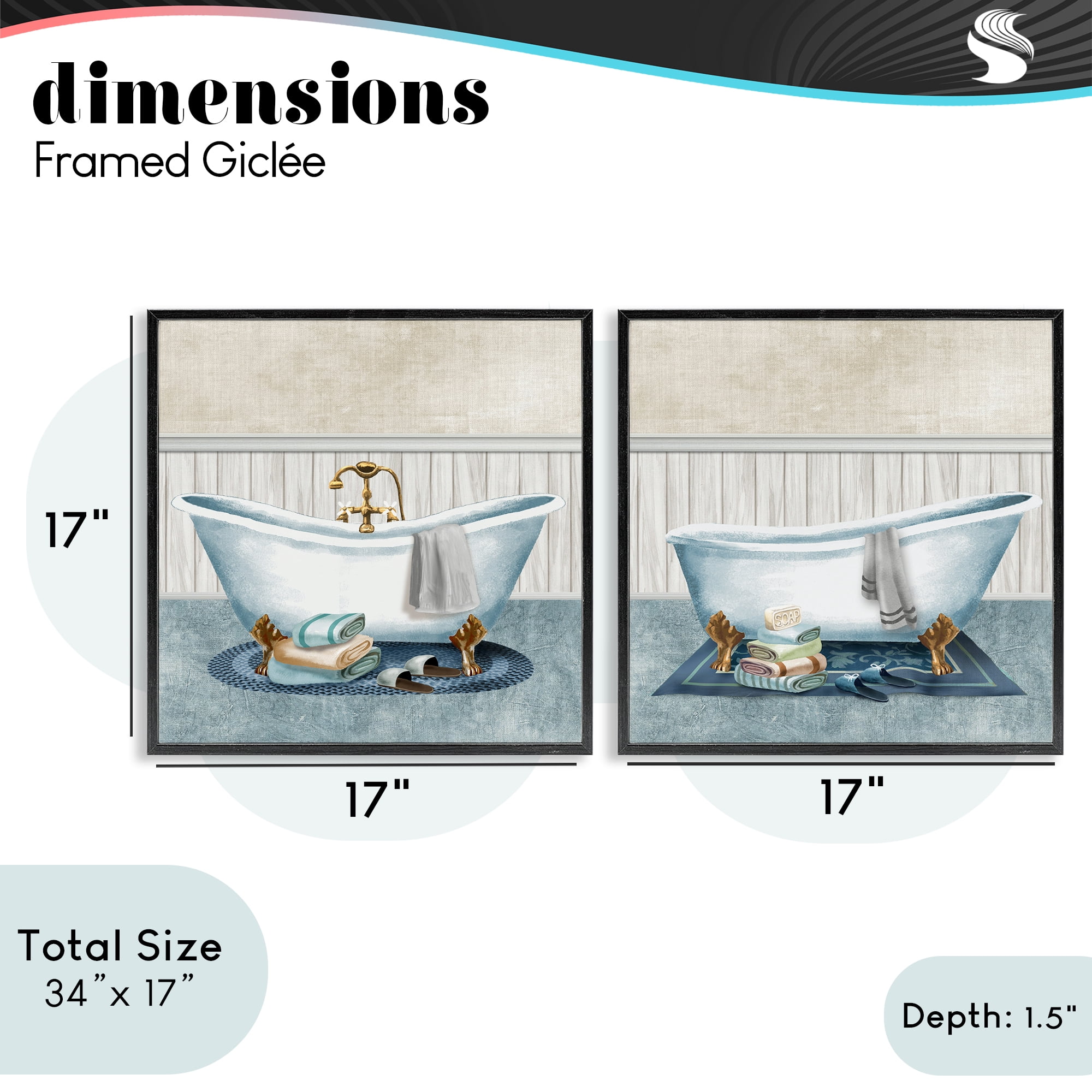 Stupell Industries Cozy Bathtub & Slippers 2 Piece Black Framed Giclee Art Set, design by Conrad Knutsen
