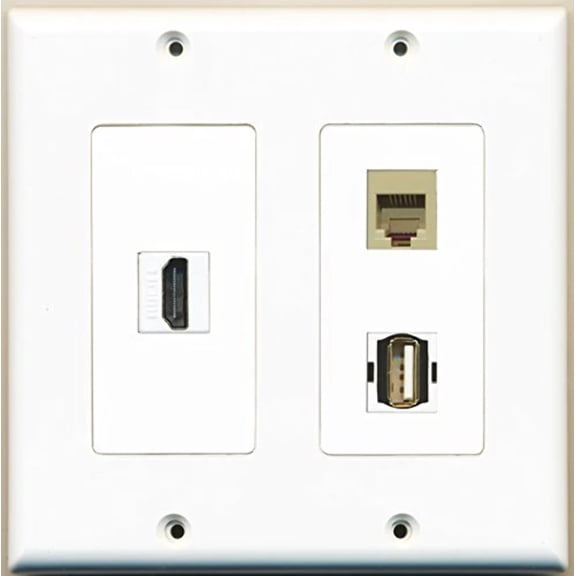 RiteAV - 1 Port HDMI 1 Port USB A-A 1 Port Phone RJ11 RJ12 Beige - 2 Gang Wall Plate