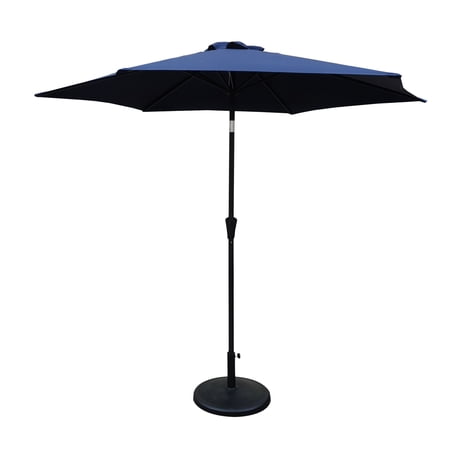 Artlia 8.8 feet Outdoor Aluminum Patio Umbrella, Patio Umbrella, Market Umbrella with 42 pounds Round Resin Umbrella Base, Push Button Tilt and Crank lift, Navy Blue