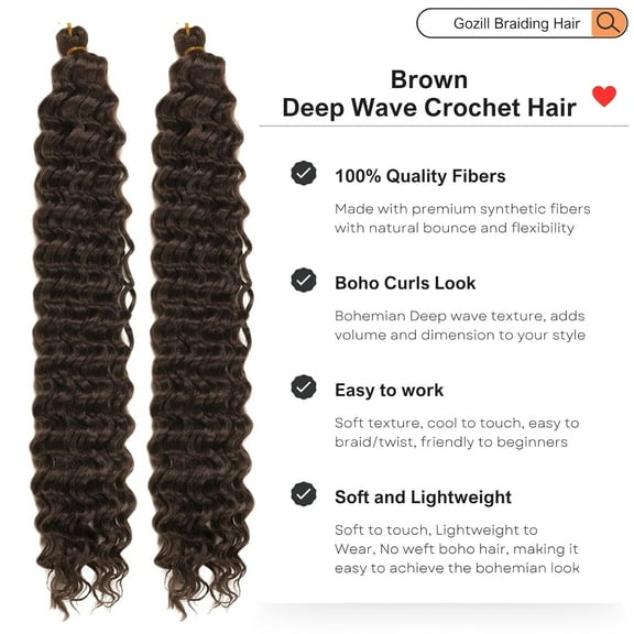 FGERFE-Dark Brown Deep Wave Boho Hair for Braiding Synthetic Brown Curly Braiding Hair for Boho Braids