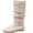 Beige, variant on Knee High Flat Boots Women Faux Suede Solid Color Round Toe Shoes Side Zipper Versatile Tassel Boho Boots, Gifts for Women