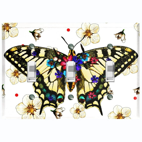 Metal Light Switch Plate Cover Unique Floral Butterfly Red Polka Dots BUT004