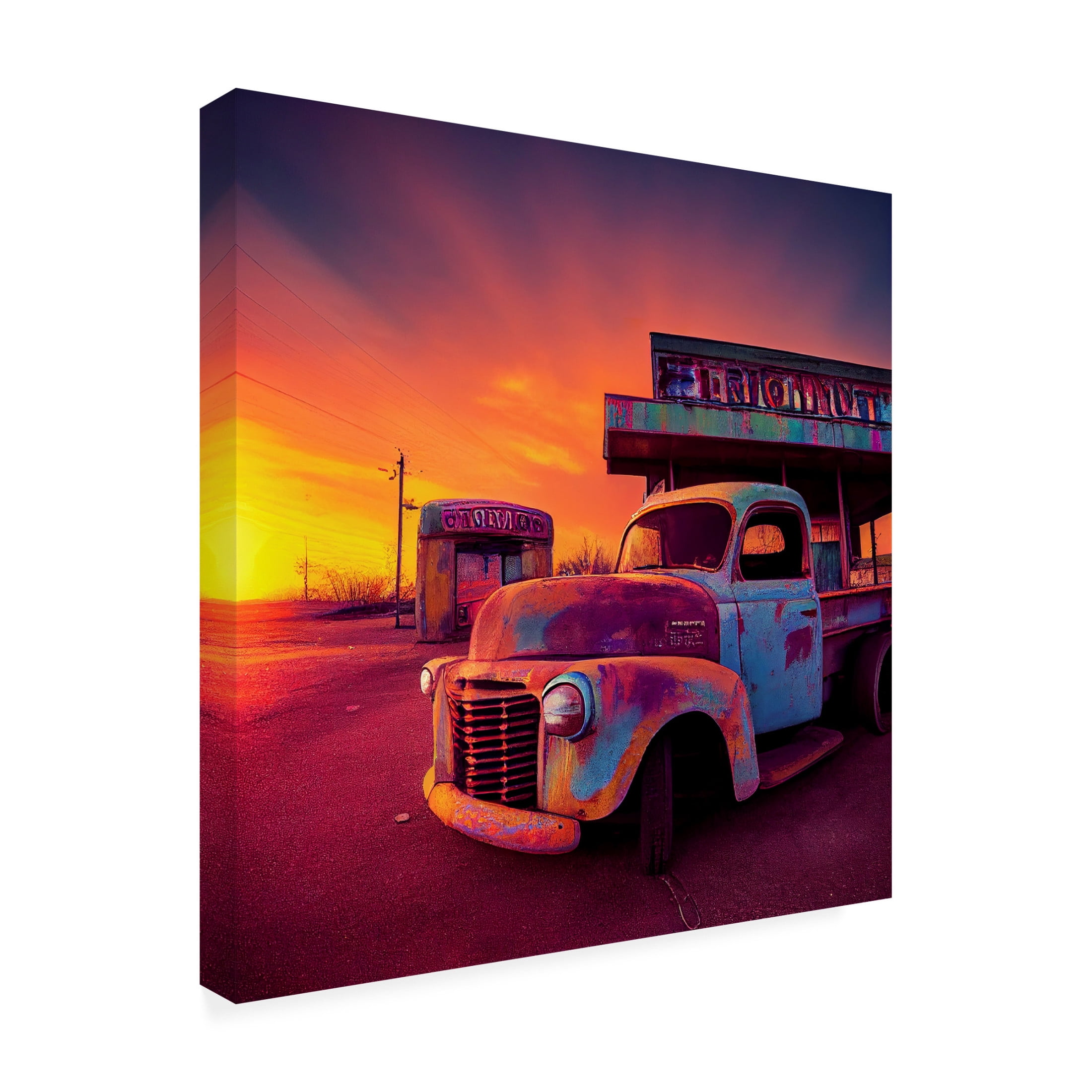 Canvas Wall Art - Ray Heere 'Route 66 7' Wall Art for Living Room, Bedroom, or Office Décor by Trademark Fine Art - 24 x 24 Inches