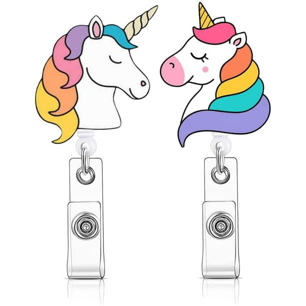 Lonbiaci (TM) Unicorn Cartoon Cute Retractable Badge Reel, Holder for  Office Work Nurses ID and Name Tag with Alligator Clip, 28 inch Cord  Extension (2Pack Unicorn) 
