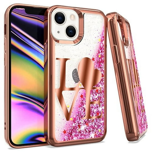 GSA Liquid Glitter Image Love Case for iPhone 13 (6.1") - Rose Gold