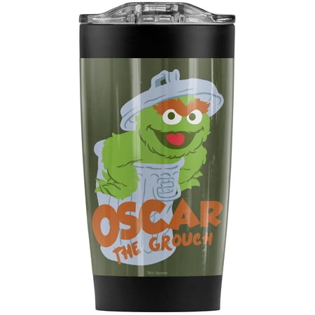 Sesame Street/Flat Oscar Stainless Steel Tumbler 20 oz Coffee Travel Mug/Cup Vacuum Insulated & Double Wall with Leakproof Sliding Lid | Great for Hot Drinks and Cold Beverages