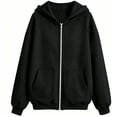 thumbnail image 4 of WAYUTE Sweatshirts for Girls Kids Full Zipper Hooded Sweatshirt Raglan Long Sleeve Solid Color Soft Lined Outwear School Casual Streetwear,Black,Size 6-7 Y, 4 of 4