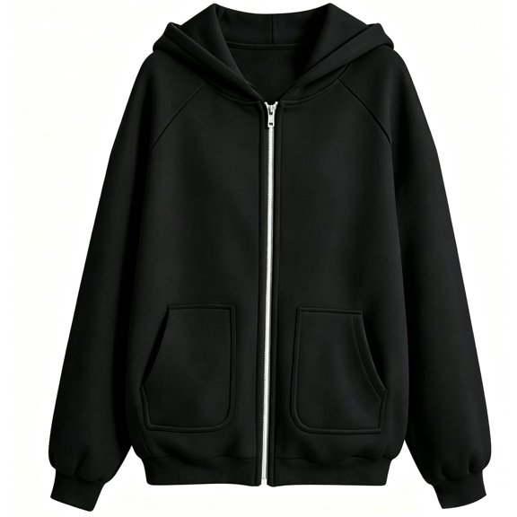 Little Girls Hoodie Solid Color Long Sleeved with Pocket Zip Up Casual Pullover Size 8-9T,Black