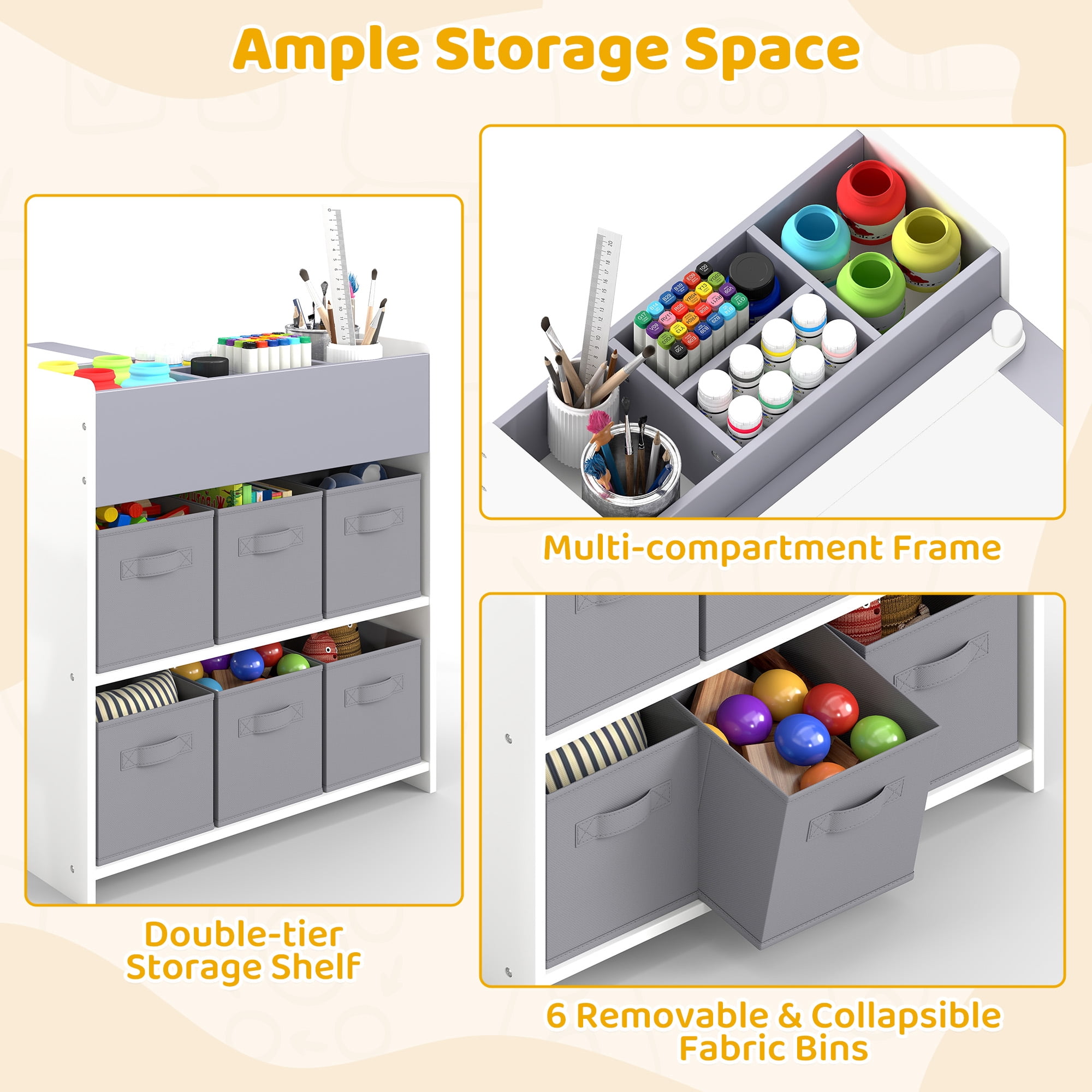 Kids Art Table and Chair Set, Craft and Play Wood Activity Table with Storage Bins and Paper Roll, Toddler Desk for Playroom/Nursery/Home, Kids Table and Chairs Set for Drawing/Learning/Read
