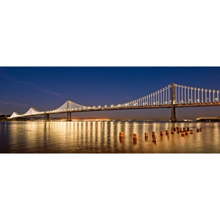 Light The Night San Francisco (Suspension bridge over Pacific ocean lit up at night Bay Bridge San Francisco Bay San Francisco California USA Canvas Art - Panoramic Images (6 x)