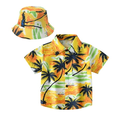 

Toddler Boys Girls Short Sleeve Summer Casual Cartoon Prints Gentleman Tops Hawaii Beach Holiday Floral Shirts T Shirt Hat Set Large Kid Basketball Clothe Undershirt Pack Too Tops for Kids Youth Boys