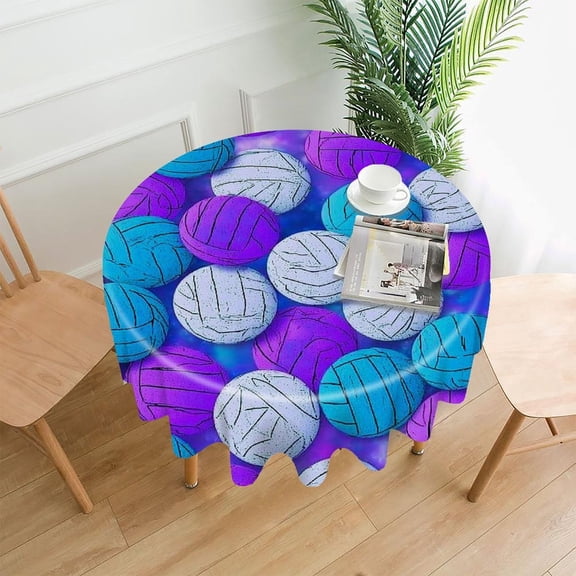 RKSupls 60 Inch Round Tablecloth, Volleyballs Colorful Premium Polyester Straight Edge Wrinkle Resistant Washable Table Cover for Party Home Dining Decor