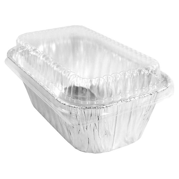Disposable 1 lb. Aluminum Mini Loaf Pans with Clear Low Dome Lids (Pack of 20 Sets)