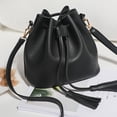 thumbnail image 3 of Bucket Bag Faux Leather Tassel Drawstring Drawstring Bucket Crossbody Pouch Women Solid Color Shoulder Bag Handbag, Black, 3 of 9