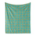 thumbnail image 1 of Yellow Damask Soft Flannel Fleece Throw Blanket, Oriental Themed Geometric Tile Repeating Hexagon Pattern, Cozy Plush for Indoor and Outdoor Use, 50" x 60", Turquoise Yellow, by Ambesonne, 1 of 6