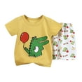 thumbnail image 2 of HAOTAGS Boys and Girls Summer Round Neck Cute Pattern Short Sleeve Top with Shorts 2 Piece Outfits Set for Kids Yellow Size 6 Months, 2 of 3