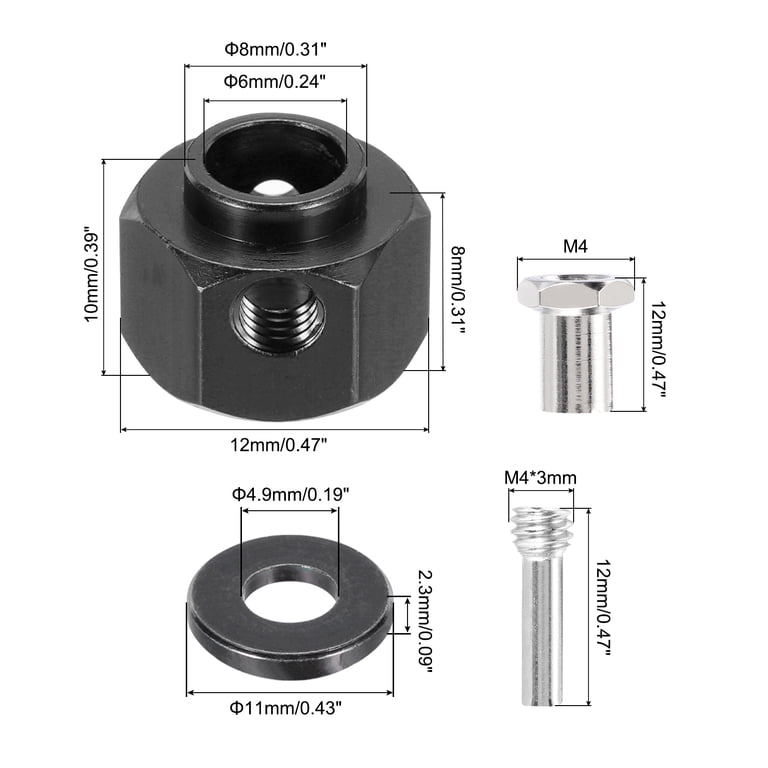 4pcs/lot Aluminum 12mm Wheel Hex Hub Adapter With 2*10mmPins For 1/10 RC Car AXIAL Wraith Spawn