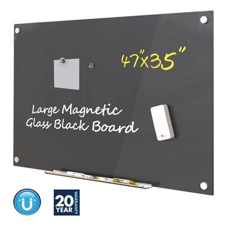 TOWON 4'x3' Extra Large Magnetic Glass Whiteboard for Wall - Black Dry Erase Board Bulletin Writing Chalkboard Home Office School Cafe Pizarra with Accessories