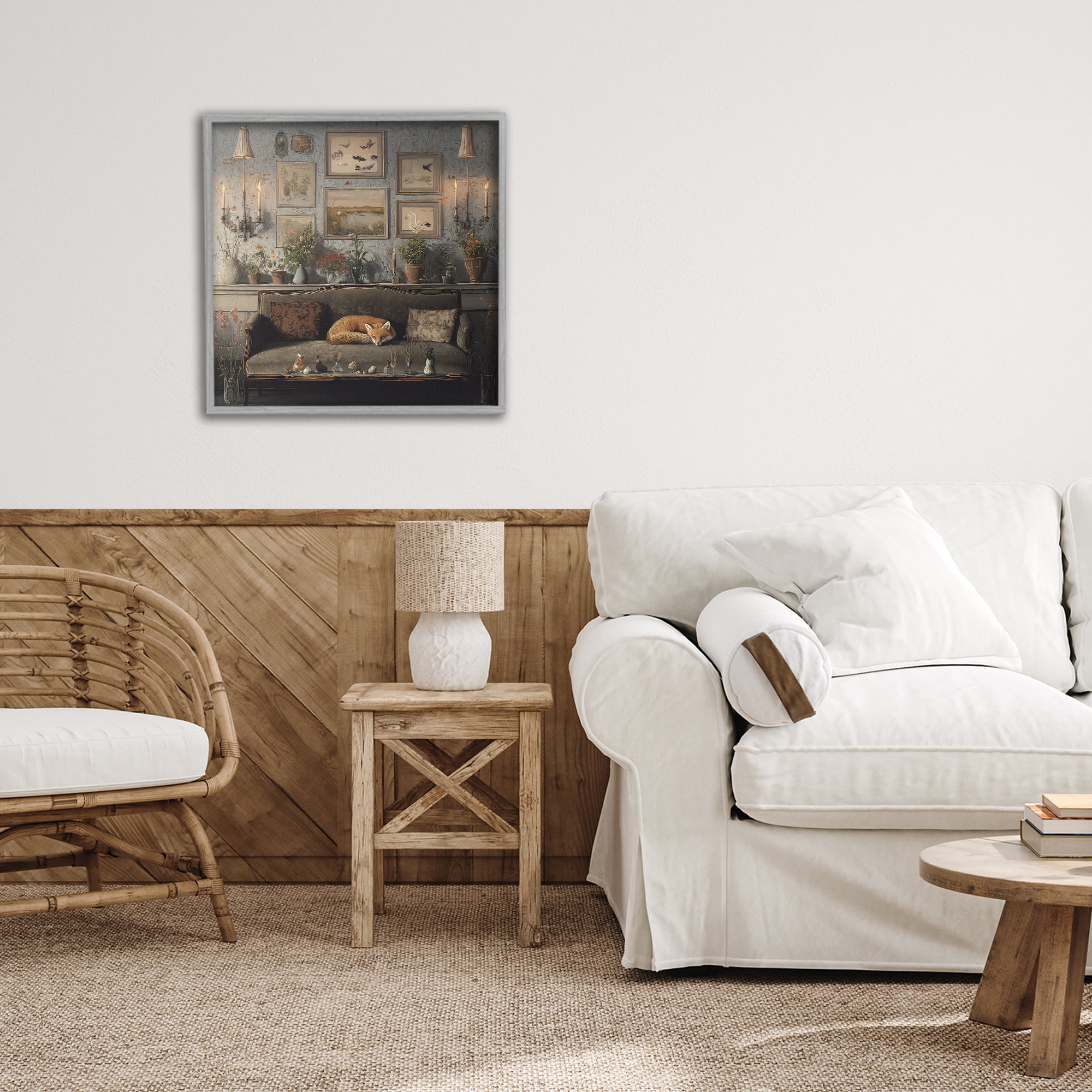 Stupell Industries Fox on Antique Sofa Gray Framed Giclee Art, design by The Wands Want