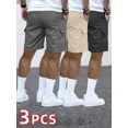 thumbnail image 2 of 3-Pack Men'S Casual Waist-Tie Loose-Fit Sports Cargo Shorts, Solid Color, Polyester 100%, Non-Stretch Fabric, Woven, with Pockets, Regular Fit for Outdoor Activities, 2 of 5
