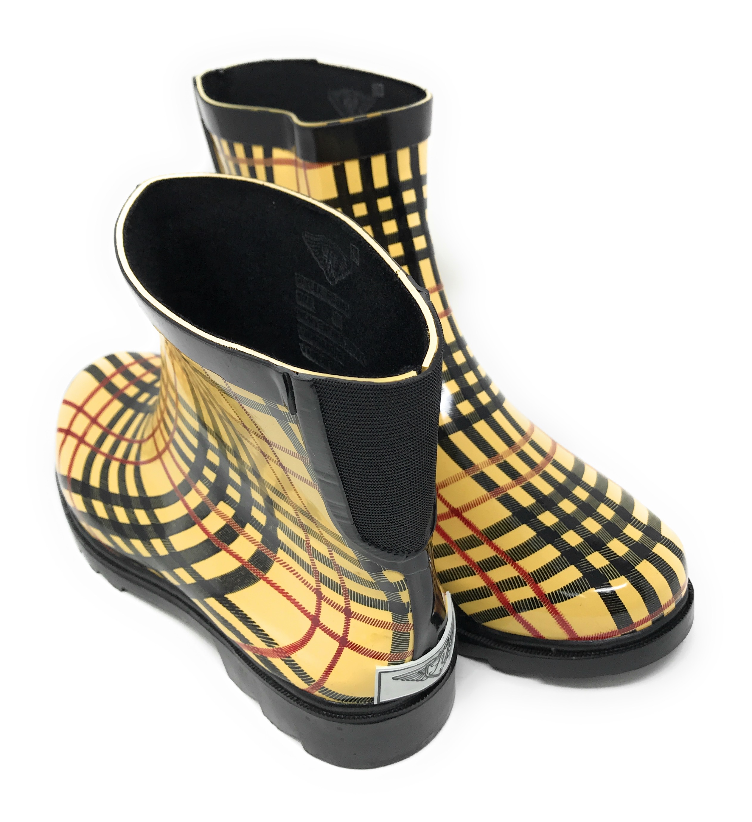Forever Young Women's Plaid Print With Elastic Back Rain Boots