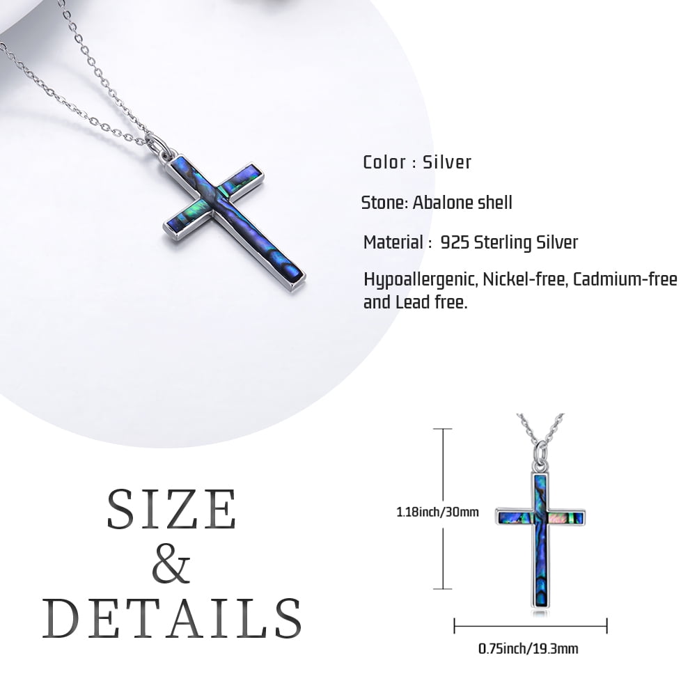 Coachuhhar Cross Necklace 925 Sterling Silver Cross Pendant Necklace with Abalone Shell Cross Jewelry Gifts for Women Men