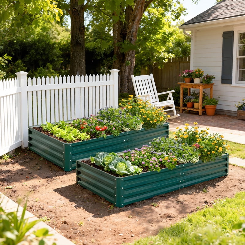 Vineego 6x3x1FT 1PCS Galvanized Raised Garden Bed Square Metal Planter Box for Vegetables Flowers