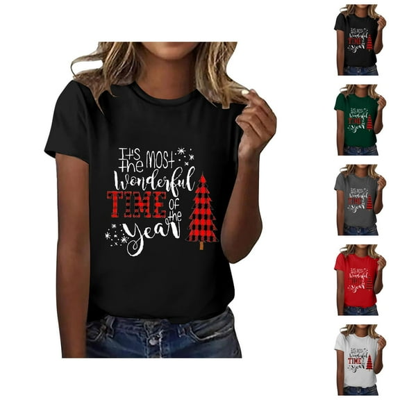 Women's Christmas Tshirt 2025 Short Sleeve Crewneck It's The Most Wonderful Time Of The Year Graphic Tees