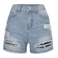 thumbnail image 2 of TopLLC Women's Casual Denim Shorts Frayed Raw Hem Ripped Jeans Shorts Summer Ripped Hole Mid Rise Short Jeans Pants with Zipper Pockets, 2 of 3