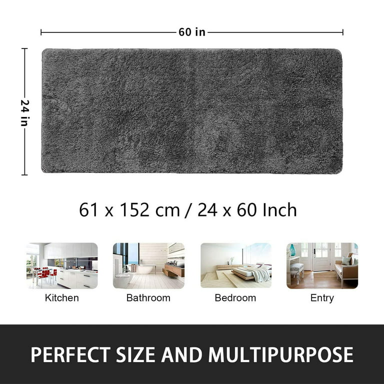 Large Dark Gray Bathroom Rug, Non Slip Bath Mat, 24 x 60 Microfiber Thick  Plush Water Absorbent Shower Mat for Bedroom, Tub and Shower, Machine  Washable 