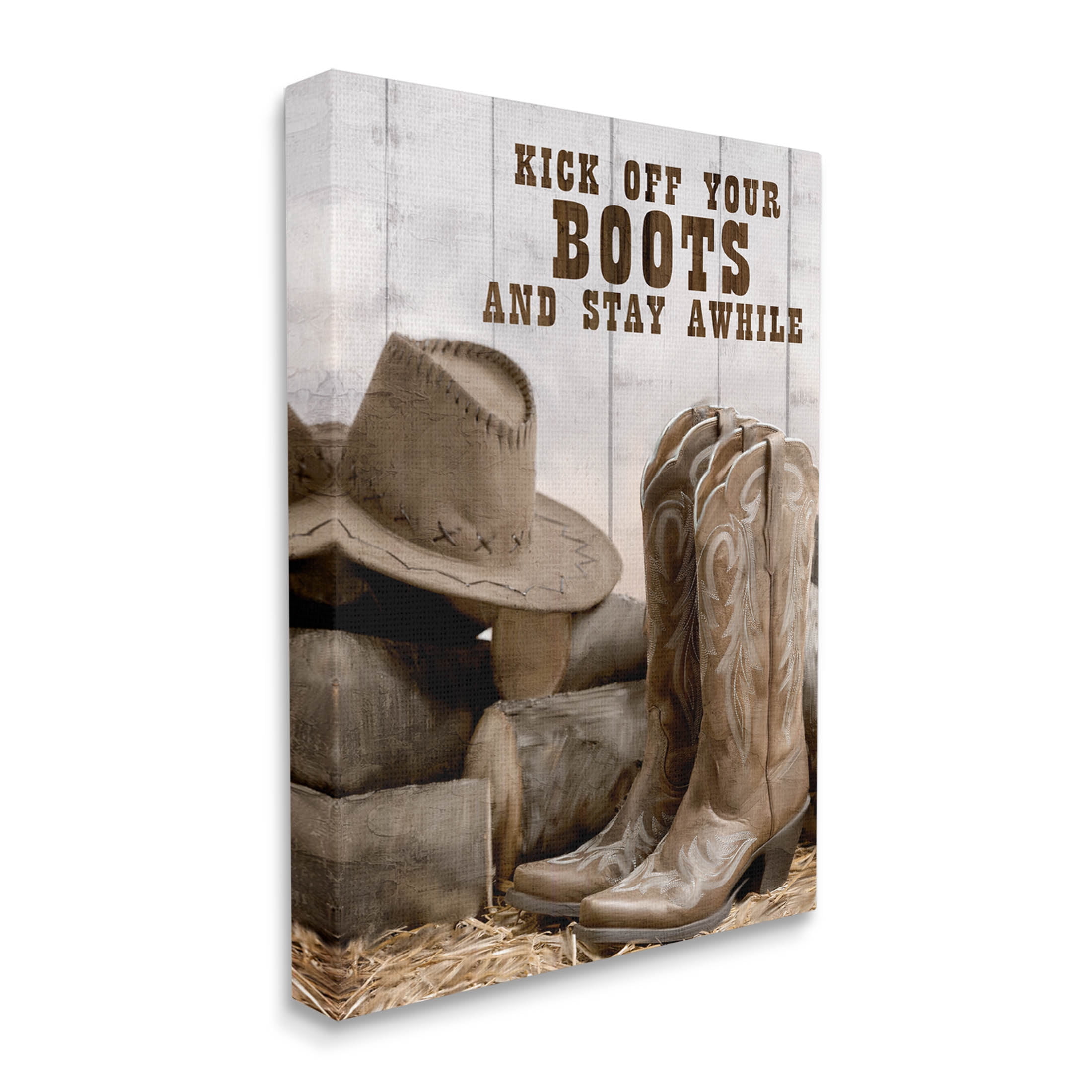 Kick Off Boots Stay Awhile Phrase Inspirational Graphic Art Gallery Wrapped Canvas Print Wall Art