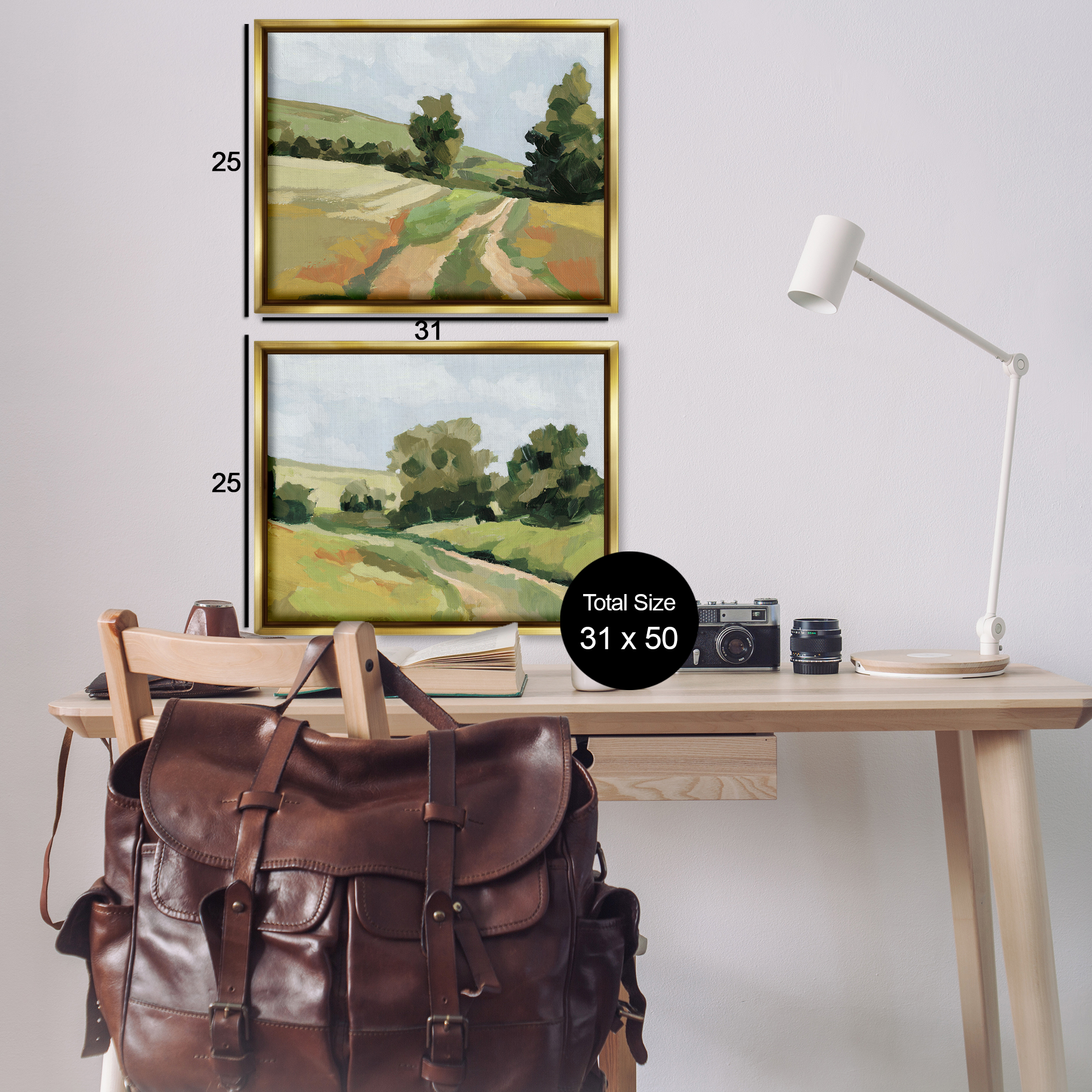 Stupell Industries Abstract Country Road Landscape Landscape & Nature Painting Gold Floater Framed Canvas Art Print Wall Art, 31 x 25, Set of 2