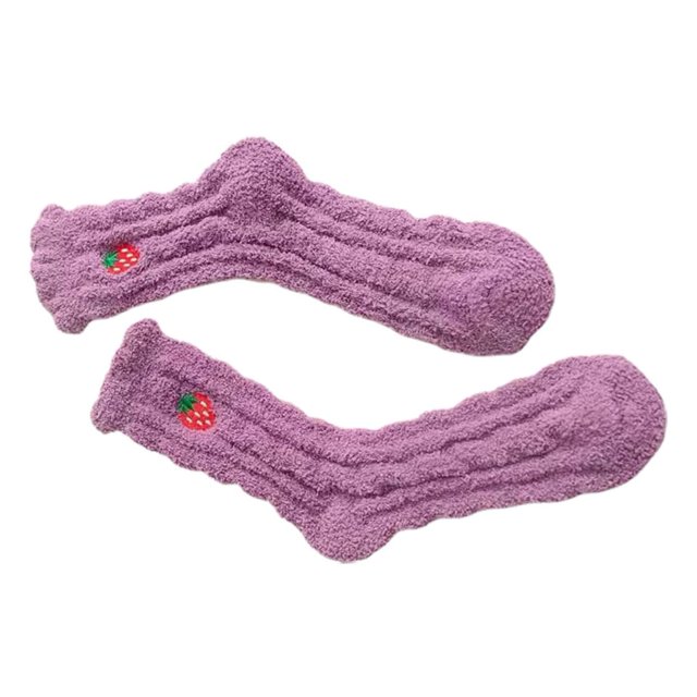 1 par de calcetines de lana coral para niños, calcetines de felpa esponjosos, calcetines de lana coral, calcetines para dormir, pantuflas de lana, calcetines de toalla (púrpura)