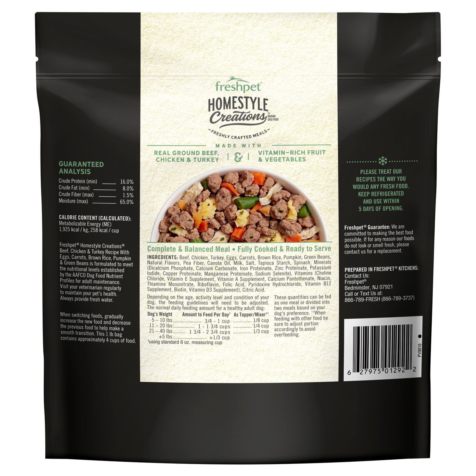 (3 pack) Freshpet Fresh Dog Food, Homestyle Creations, Beef, Chicken & Turkey Recipe, 1lb.