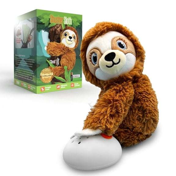 Baby Shusher Brown Sloth Calming Portable Plush Sleep Soother with Noise Activated Cry Sensor for Newborns