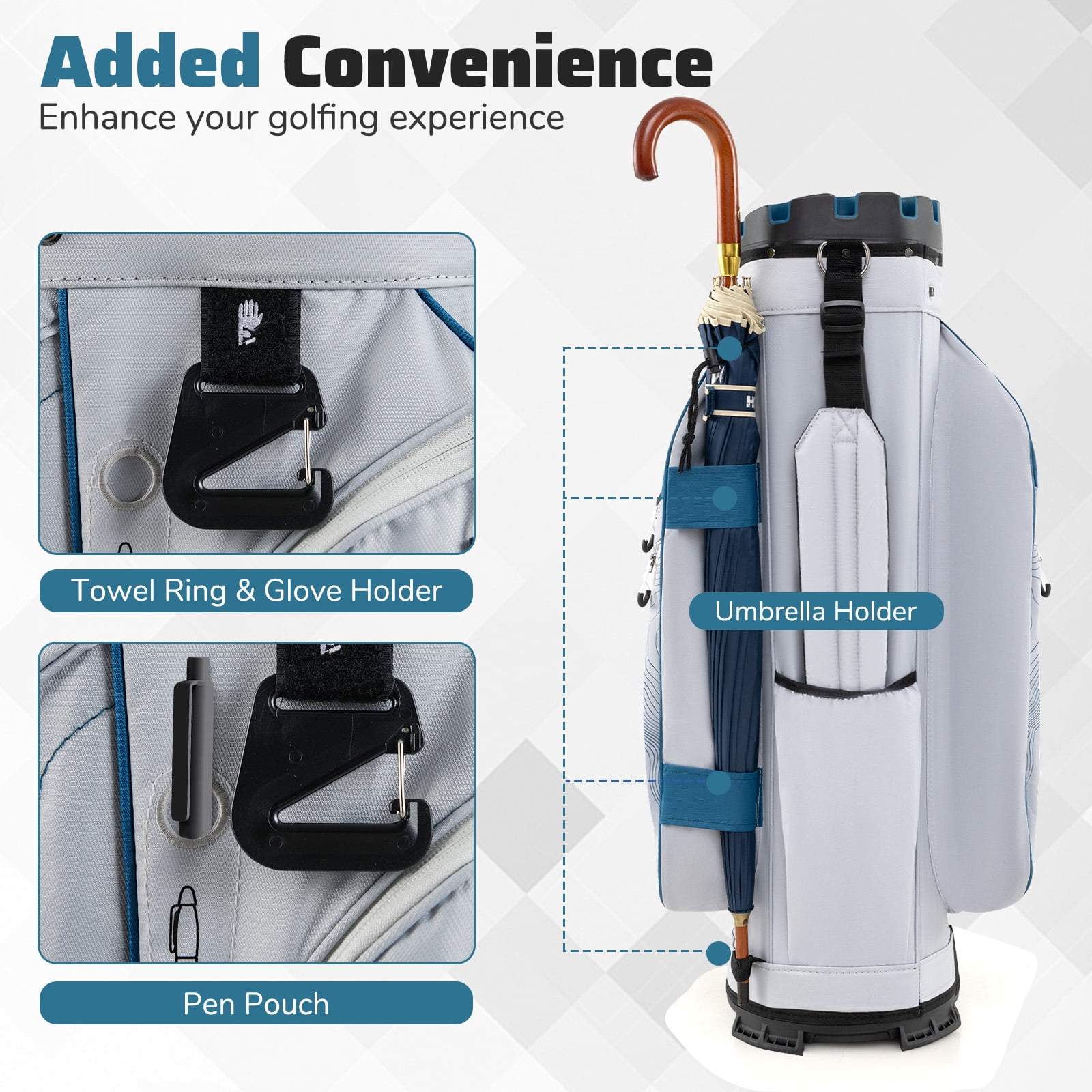 Gymax Golf Cart Bag Molded Lock Top Golf Bag w/14-Way Full Length Dividers 11 Pockets Navy