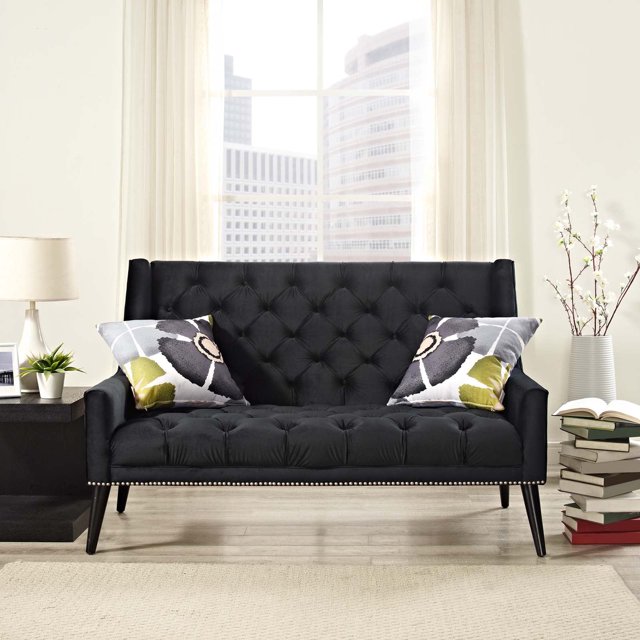 Modway Peruse Modern Style Performance Velvet Loveseat in Black