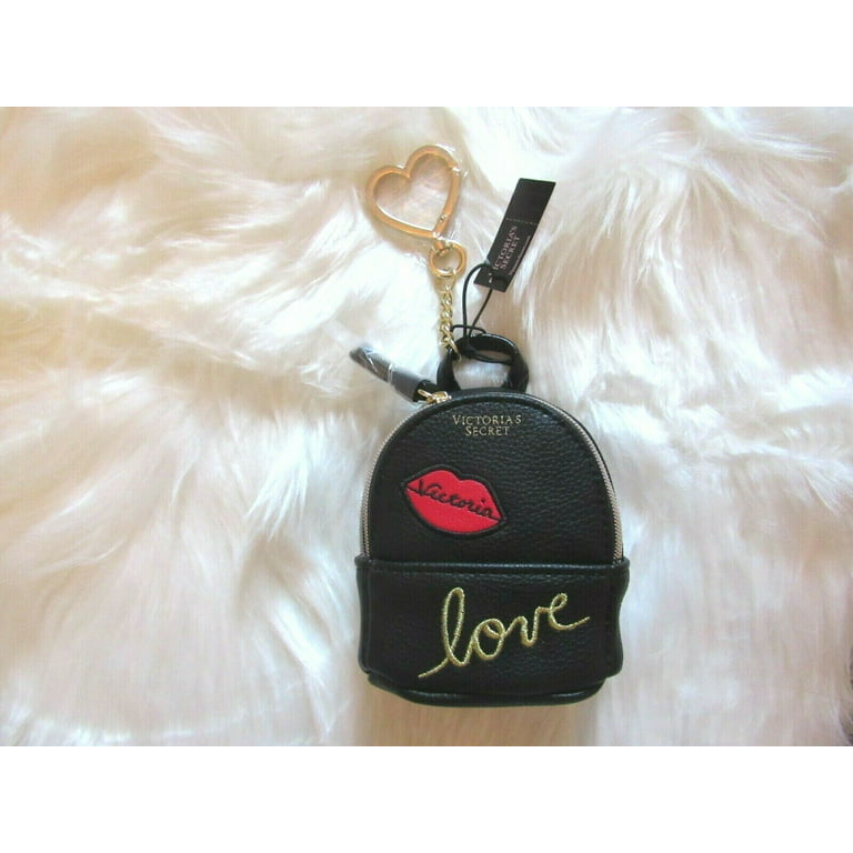 Victoria's Secret Lips & Love Black Embellished Backpack Keychain