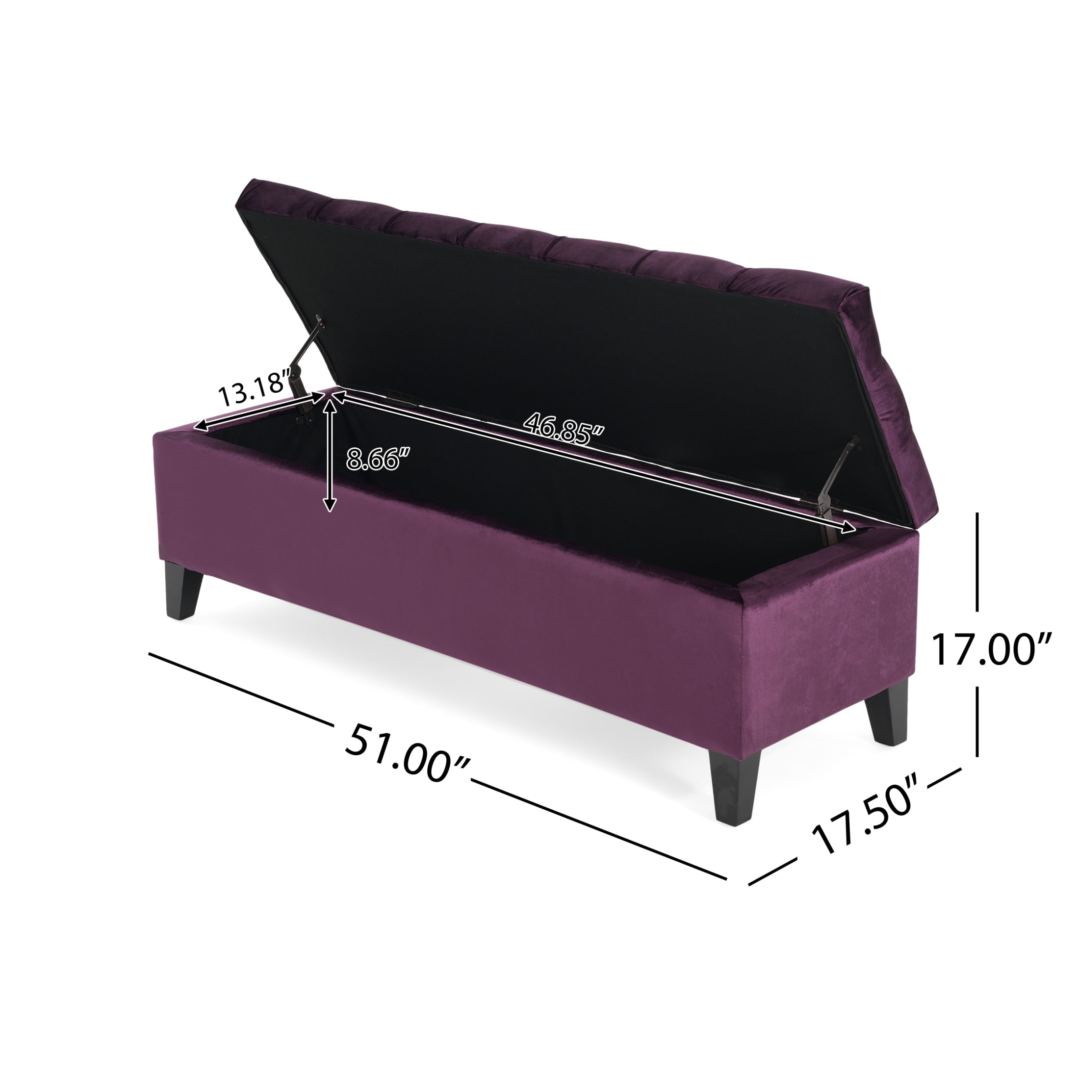 Christopher Knight Home Modern 52" Velvet Storage Ottoman Bench, Button Tufted, Purple