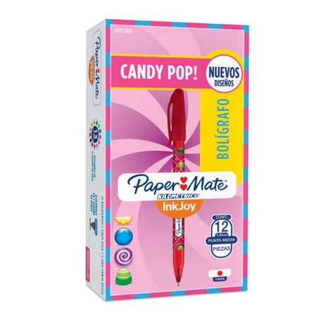 Paper Mate InkJoy 100ST Candy Pop Stick Ballpoint Pens 1.0mm Medium Point Red Ink 12-Count