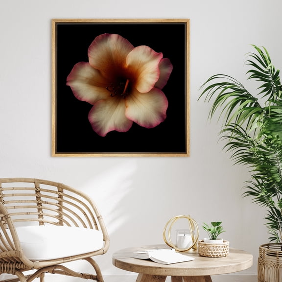 Framed Canvas Print Dark Flower Wall Art Botanical Decorative for Living Room Bedroom - 16"x16" NATURAL